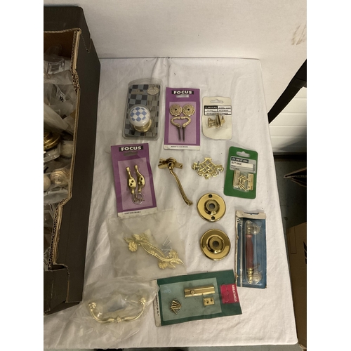 84 - 2 BOXES OF BRASS HANDLES ETC