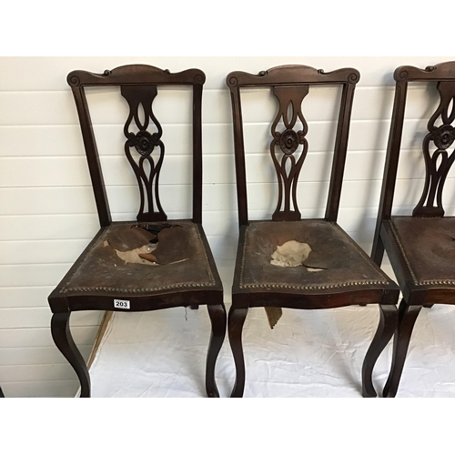 203 - SET OF 8 EDWARDIAN MAHOGANY DINING CHAIRS TO INCLUDE 6 DINING AND 2 CARVERS A/F