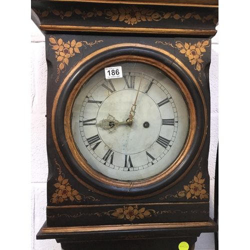 186 - 8 DAY LONG CASE GRANDFATHER CLOCK WITH PAINTED CIRCULAR FACE WITH CHINOISERIE DECORATION AND BULLS E... 