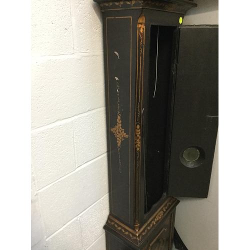 186 - 8 DAY LONG CASE GRANDFATHER CLOCK WITH PAINTED CIRCULAR FACE WITH CHINOISERIE DECORATION AND BULLS E... 