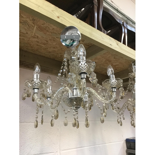 192 - PAIR OF MODERN 5 STEM GLASS CHANDELIERS