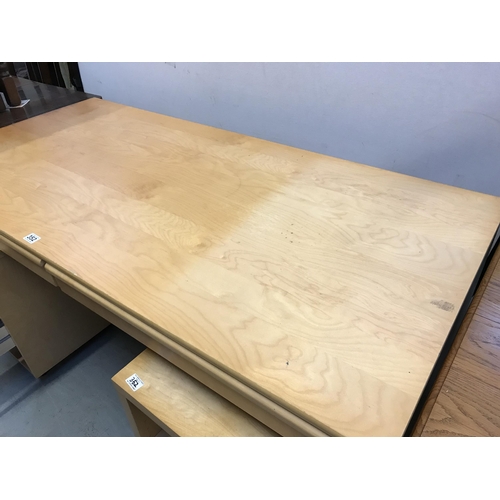 352 - MODERN BEECH DESK WITH 2 DRAWERS MATCHING UNDER COUNTER FILING CABINET AND CUBE SHELVES - L 63