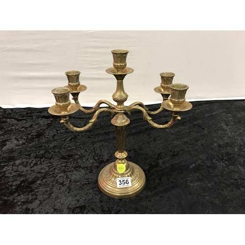 356 - BRASS 4 STEM CANDLEABRA - H 14