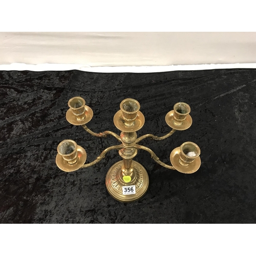 356 - BRASS 4 STEM CANDLEABRA - H 14