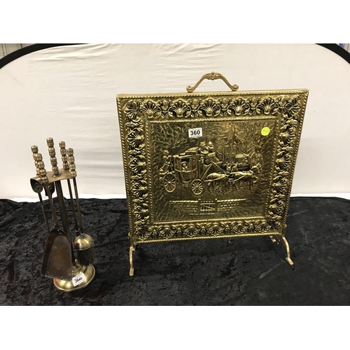 360 - BRASS FIRE SCREEN AND COMPANION SET