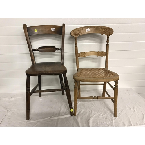 368 - VICTORIAN FARMHOUSE KITCHEN CHAIR AND A CARVED BEDROOM CHAIR WITH BEGERE SEAT A/F