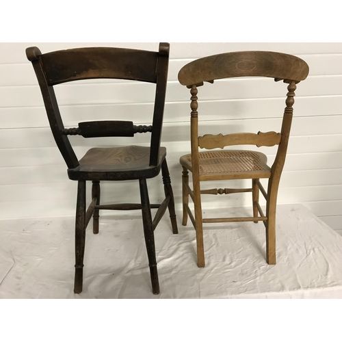 368 - VICTORIAN FARMHOUSE KITCHEN CHAIR AND A CARVED BEDROOM CHAIR WITH BEGERE SEAT A/F