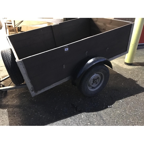 369 - 5FT X 3FT CAR TRAILER COMPLETE WITH LIGHTS AND SPARE WHEEL - W 38