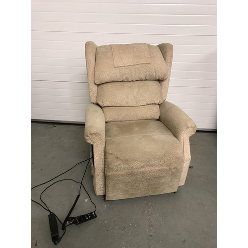 371 - BEIGE FABRIC ELECTRIC RISE AND RECLINE CHAIR AND MASSAGER