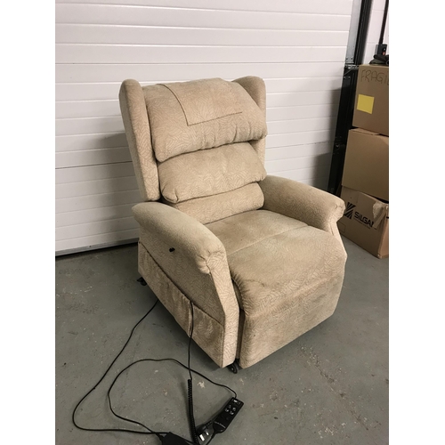 371 - BEIGE FABRIC ELECTRIC RISE AND RECLINE CHAIR AND MASSAGER