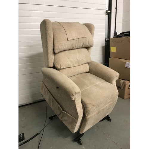 371 - BEIGE FABRIC ELECTRIC RISE AND RECLINE CHAIR AND MASSAGER