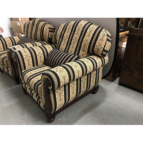 372 - BLUE STRIPE 3 SEATER 2 SEATER AND 2 CHAIRS WITH MATCHING SCATTER CUSHIONS AND COVERS AND EXTRA CUSHI... 