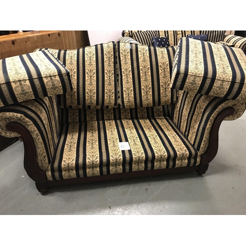 372 - BLUE STRIPE 3 SEATER 2 SEATER AND 2 CHAIRS WITH MATCHING SCATTER CUSHIONS AND COVERS AND EXTRA CUSHI... 