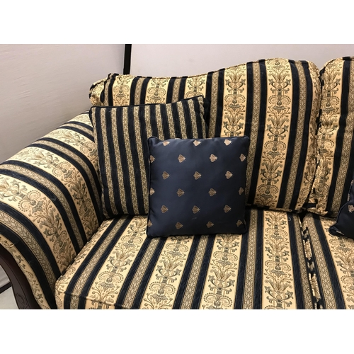 372 - BLUE STRIPE 3 SEATER 2 SEATER AND 2 CHAIRS WITH MATCHING SCATTER CUSHIONS AND COVERS AND EXTRA CUSHI... 