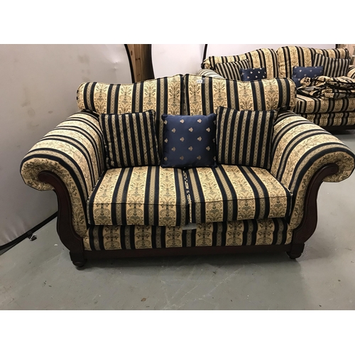 372 - BLUE STRIPE 3 SEATER 2 SEATER AND 2 CHAIRS WITH MATCHING SCATTER CUSHIONS AND COVERS AND EXTRA CUSHI... 