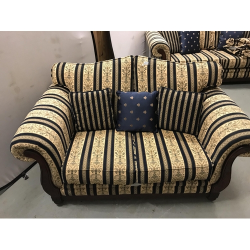 372 - BLUE STRIPE 3 SEATER 2 SEATER AND 2 CHAIRS WITH MATCHING SCATTER CUSHIONS AND COVERS AND EXTRA CUSHI... 