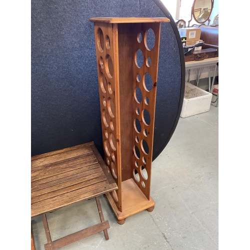 327 - MODERN PINE WINE RACK FOLDING TABLE AND MODERN PINE CHEVAL MIRROR