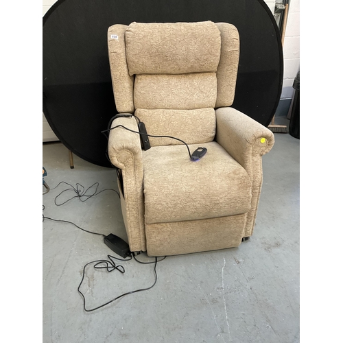 328 - BEIGE FABRIC ELECTRIC RISE AND RECLINE ARMCHAIR AND MASSAGER