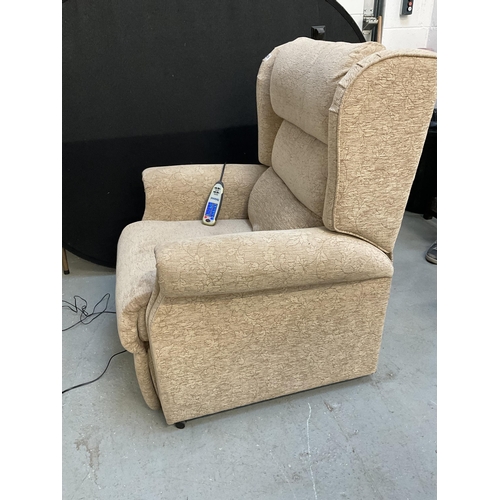 328 - BEIGE FABRIC ELECTRIC RISE AND RECLINE ARMCHAIR AND MASSAGER