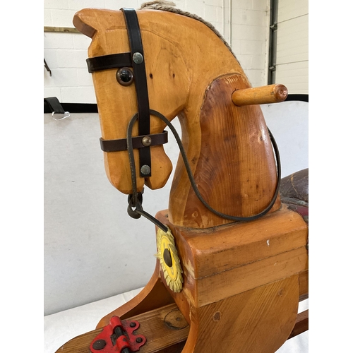 332 - VINTAGE WOODEN CHILDS ROCKING HORSE COMPLETE WITH SADDLE - H 30