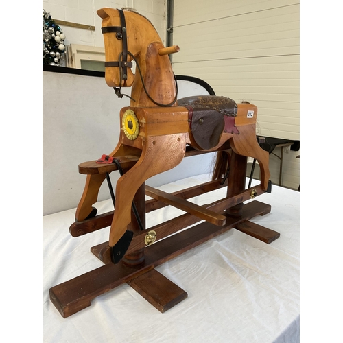 332 - VINTAGE WOODEN CHILDS ROCKING HORSE COMPLETE WITH SADDLE - H 30