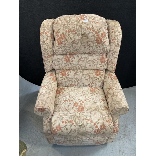 334 - BEIGE FLORAL UPHOLSTERED MANUAL RECLINING CHAIR