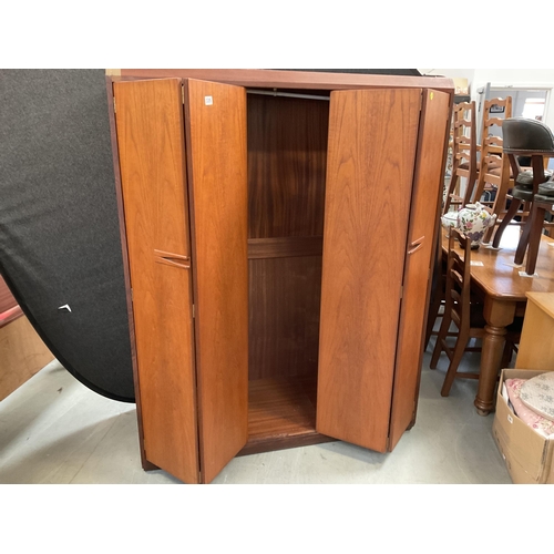 335 - RETRO TEAK DOUBLE WARDROBE WITH BI FOLD DOORS A/F - H 68