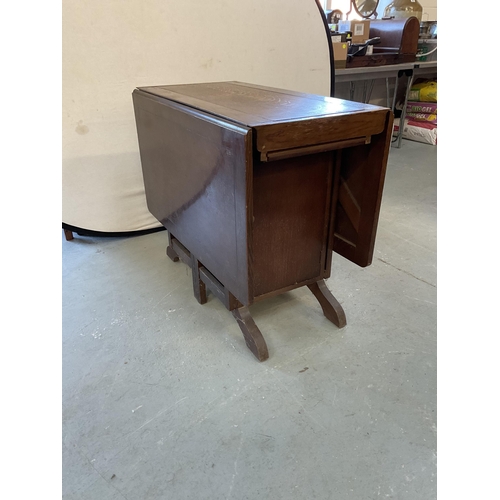 344 - VINTAGE OAK DROP LEAF TABLE FITTED WITH IRONING BOARD - H 30