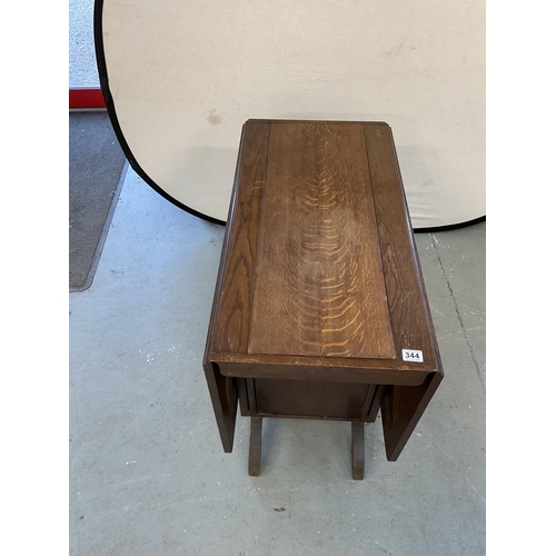 344 - VINTAGE OAK DROP LEAF TABLE FITTED WITH IRONING BOARD - H 30