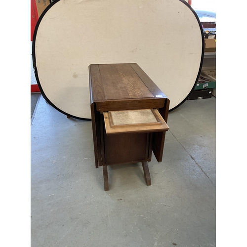 344 - VINTAGE OAK DROP LEAF TABLE FITTED WITH IRONING BOARD - H 30