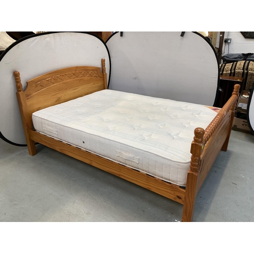 350 - PINE DOUBLE BED COMPLETE WITH MATTRESS A/F