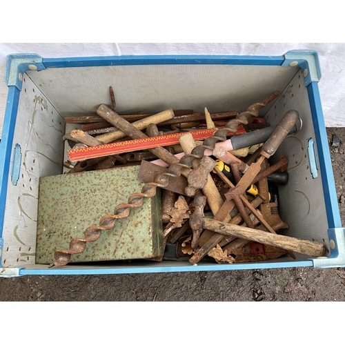 38 - 4 CRATES OF HARDWARE TO INCLUDE WELDING TORCH & HOSES,TOWING HOOKS TOOLS ETC