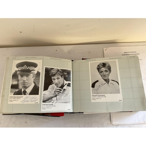 53 - ALBUM OF AUTOGRAPHED PHOTOS, PLAYING CARDS, LOOSE STAMPS AND LIFEBUOY SOAP IN ORIGINAL PACKET