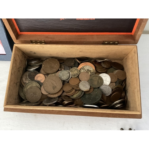 54 - 2 CRATES OF REPRODUCTION POCKET WATCHES, JEWELLERY, COINS ETC