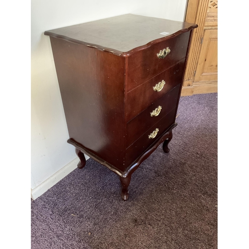 59 - REPRODUCTION MAHOGANY STYLE OFFICE CHEST WITH LIFT UP TOP ON CABBRIOLE LEGS  - (HANDLE MISSING) H32