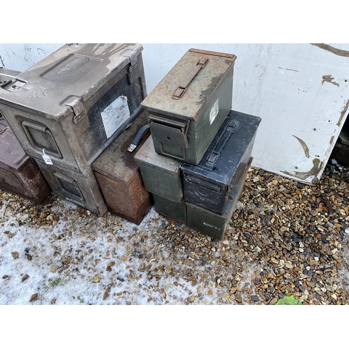 74 - 9 VINTAGE METAL AMMUNITION BOXES AND 1 OTHER