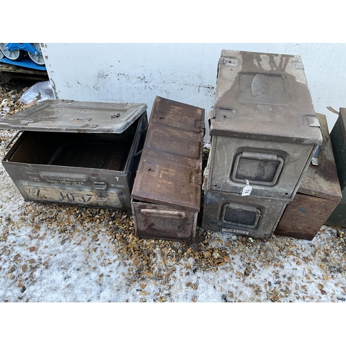 74 - 9 VINTAGE METAL AMMUNITION BOXES AND 1 OTHER