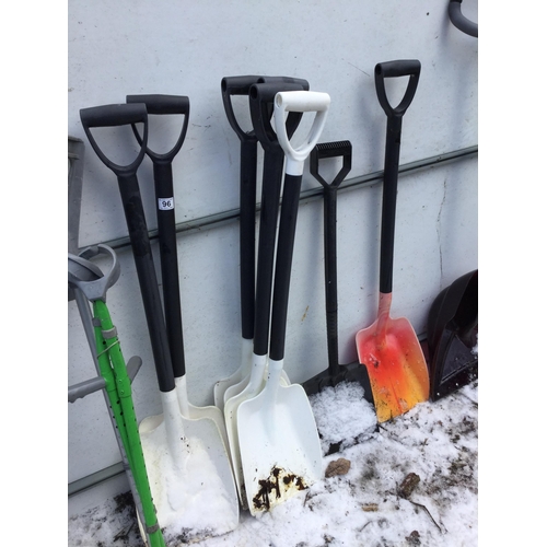 96 - QTY OF SNOW SHOVELS, WALKING STICKS ETC