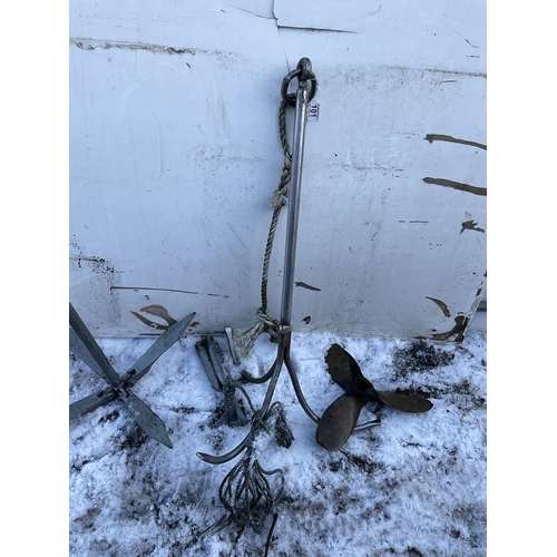 101 - 3 BOAT ANCHORS AND PROPELLER