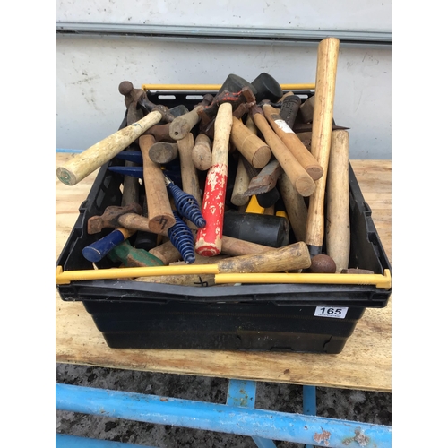 165 - CRATE OF VARIOUS HAMMERS