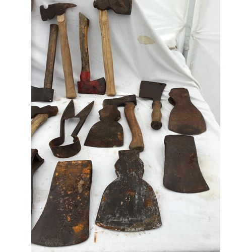 173 - 2 CRATES OF VINTAGE AXE HEADS AND AXES,CLEAVER ETC