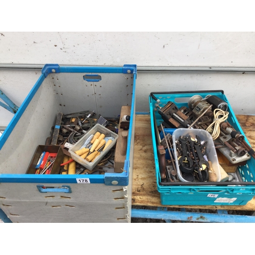 178 - 2 CRATES OF ENGINEERS TOOLS ETC