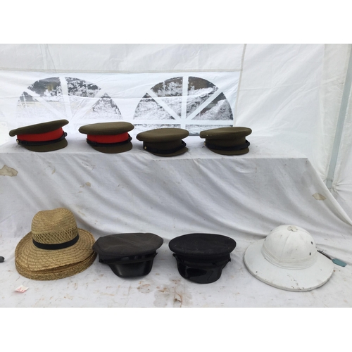 179 - CRATE OF MILITARY HATS AND PITH HELMET