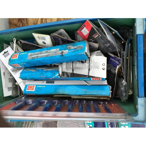 190 - 2 CRATES OF HARDWARE TO INCLUDE TANK & WASHER CUTTERS, ELECTRIC LIGHTS ETC