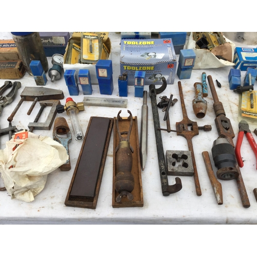 191 - 2 CRATES OF HARDWARE TO INCLUDE TOOLS, SHARPENING STONES , GAUGES ETC