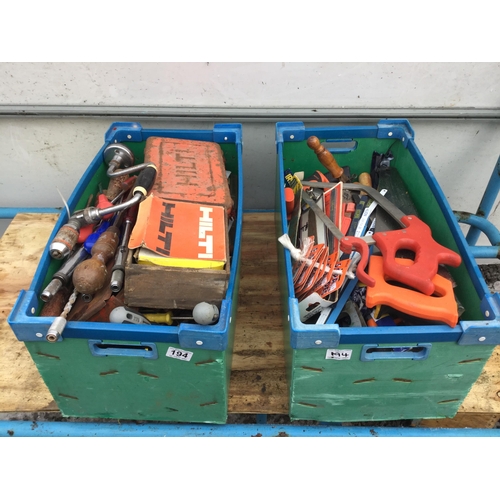 194 - 2 CRATES OF TOOLS ETC