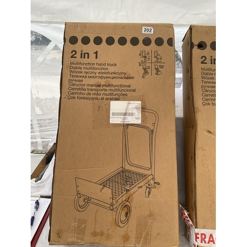 202 - 3 BOXED MULTI FUNCTION HAND TRUCKS -PARTS ONLY - NOT COMPLETE