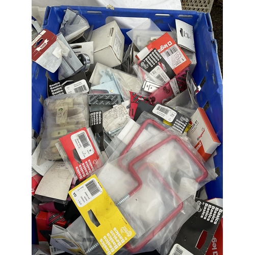 209 - 4 CRATES AND 4 PLASTIC TRAYS OF HARDWARE TOOLS ETC