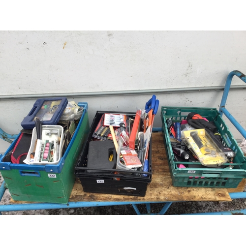 222 - 3 CRATES OF HARDWARE TOOLS ETC