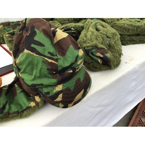 230 - 3 CRATES OF CAMOUFLAGE HATS AND CLOTHING